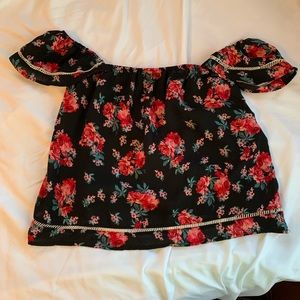 Floral Off-Shoulder Black Top